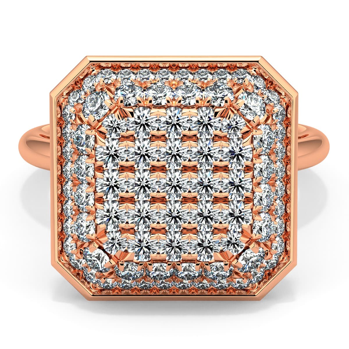 Diamante Cluster Emerald Shape Fine Ring
