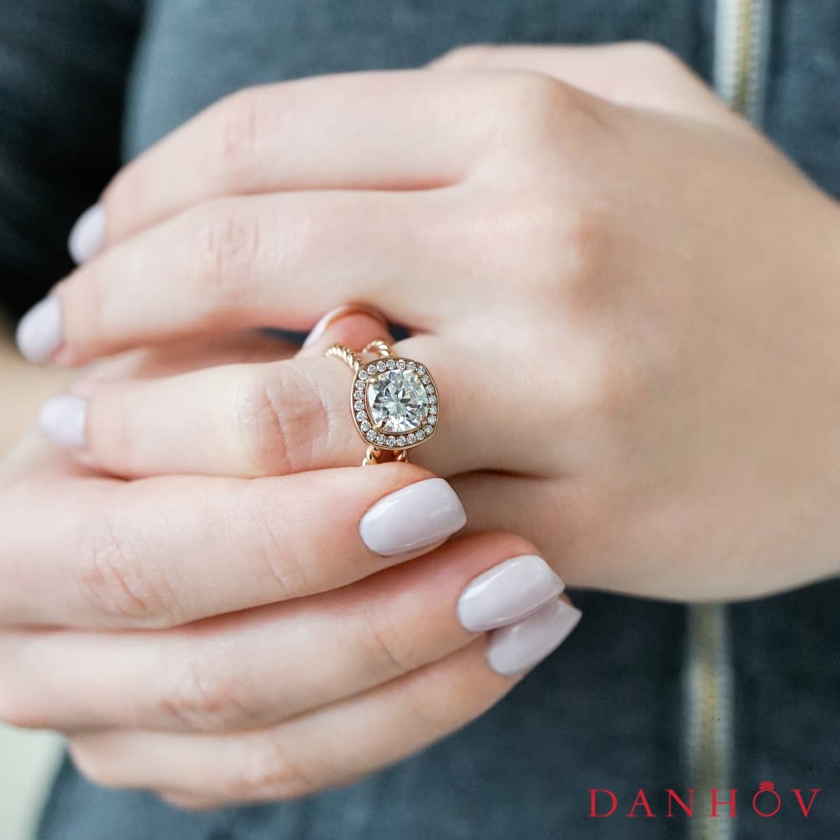 Eleganza Unique Design Engagement Ring with Halo