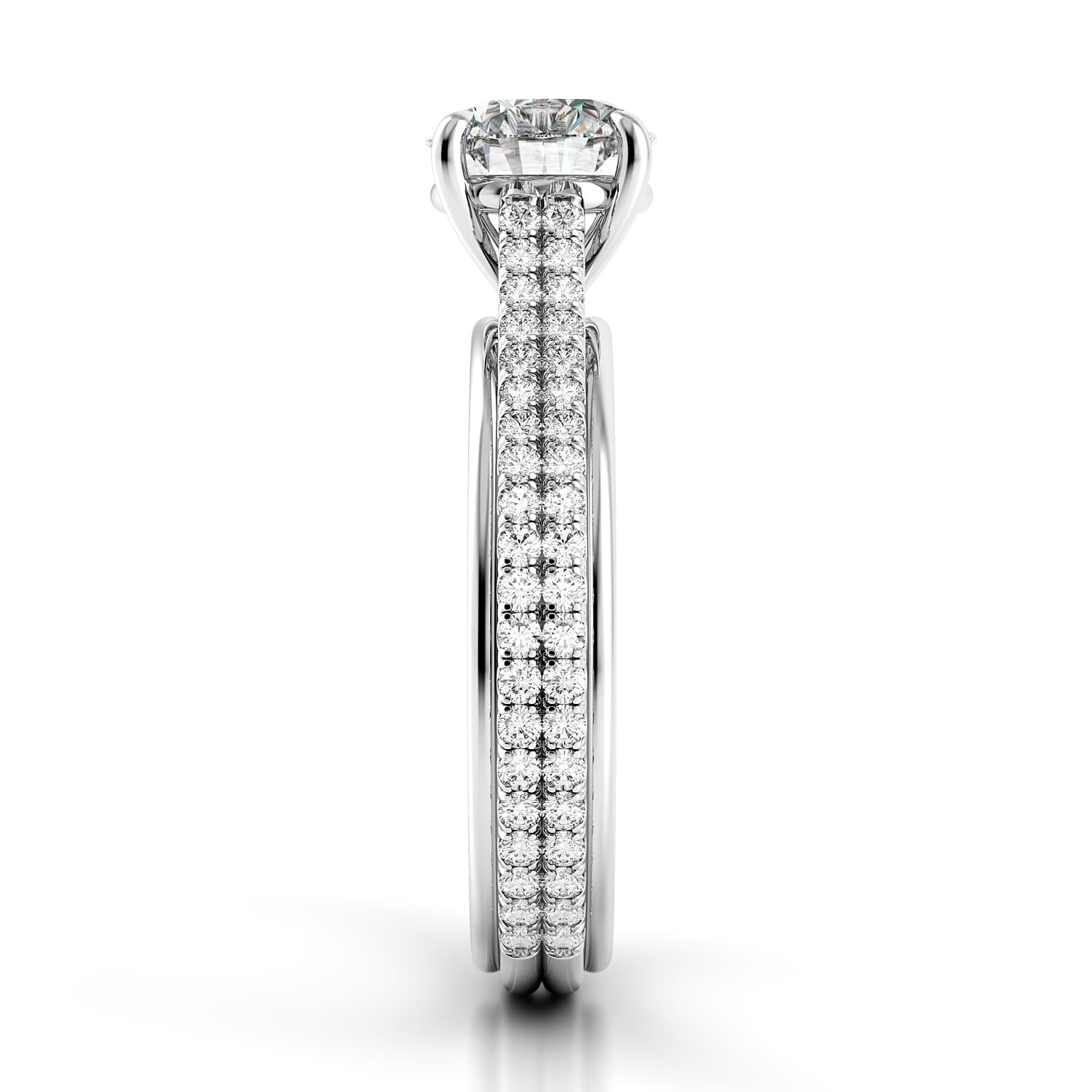 Unito Handcrafted Single Shank Double Row Diamond Engagement Ring