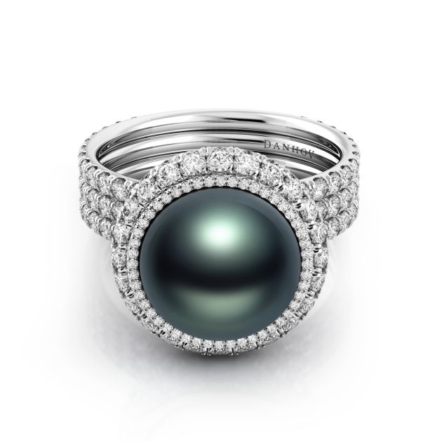 Danhov Trenta Limited Edition Black Pearl Diamond Ring in 14k White Gold