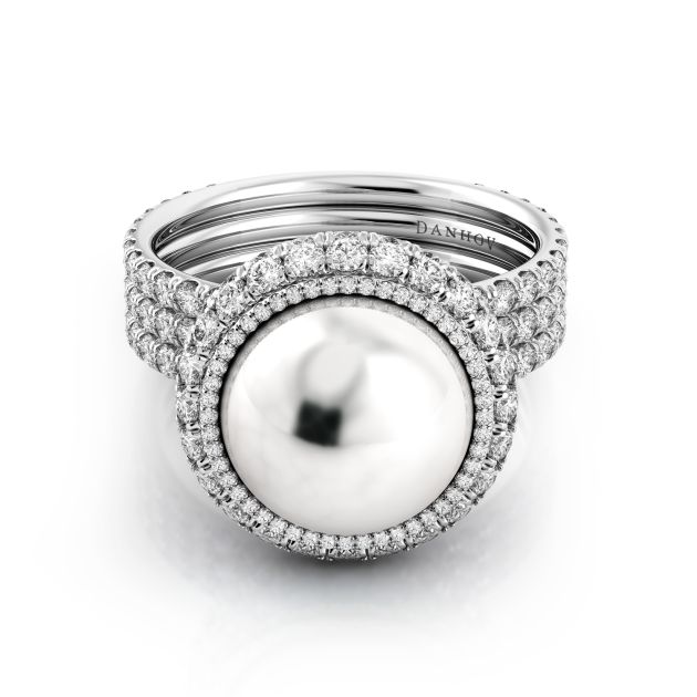 Danhov Trenta Limited Edition Pearl Diamond Ring in 14k White Gold