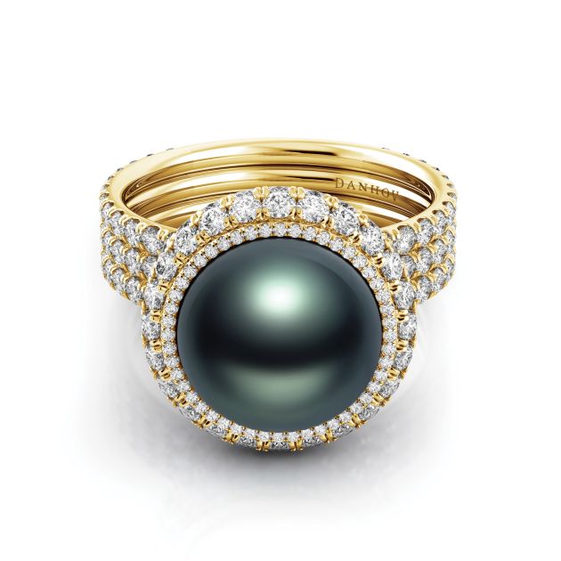 Danhov Trenta Black Pearl Diamond Ring in 14k Yellow Gold