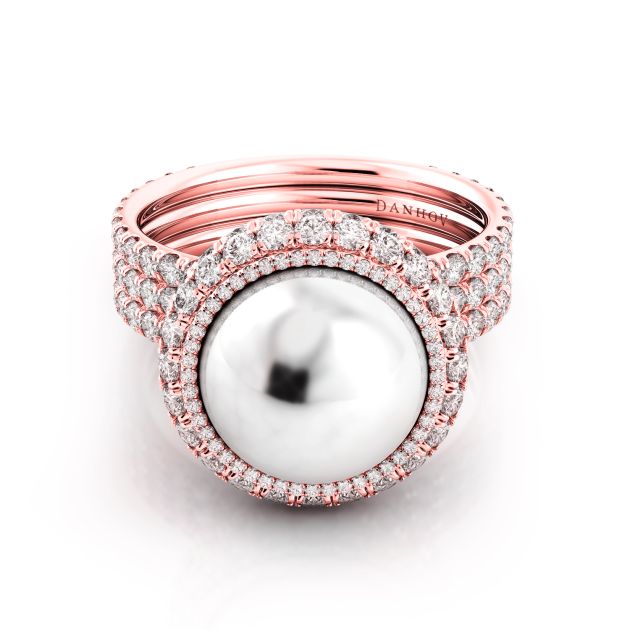 Danhov Trenta Limited Edition Rose Gold and Pearl Diamond Ring in 14k Rose Gold
