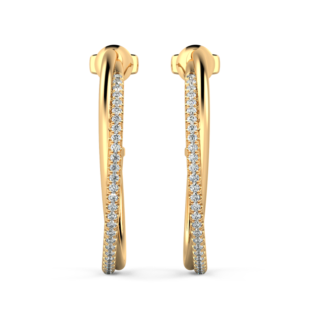 Norme de Danhov CrossOver Medium Hoop Diamond Earrings in 14k Yellow Gold