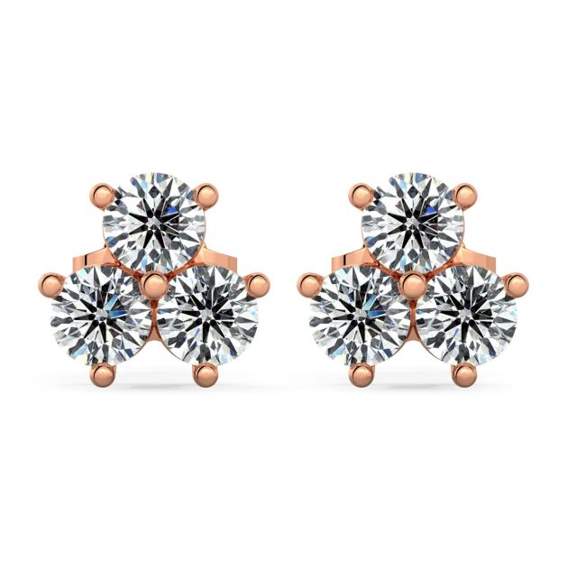 Norme de Danhov Three Stone Diamond Earrings in 14k Rose Gold