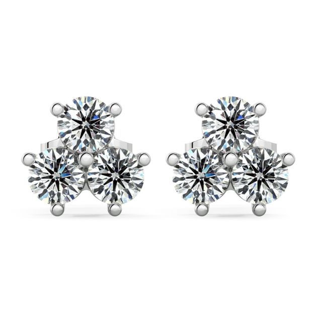 Norme de Danhov Three Stone Diamond Earrings in 14k White Gold