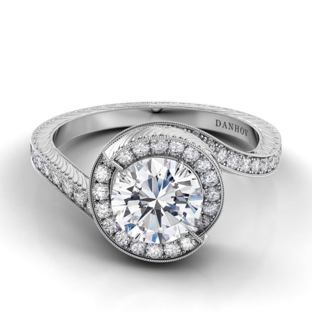 Danhov Abbraccio Vintage Engagement Ring in 14k White Gold