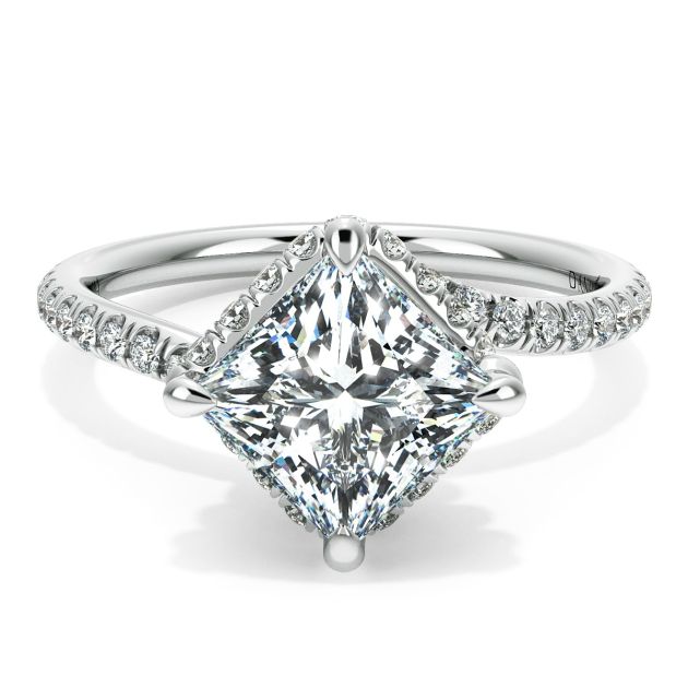Danhov Abbraccio Swirl Princess Diamond Engagement Ring in 14k White Gold