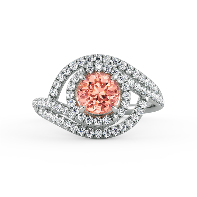 Danhov Abbraccio Double Swirl Peachy Pink Diamond Engagement Ring in 18k White Gold