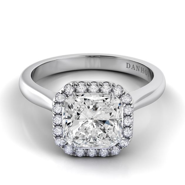 Danhov Classico Knife Edge Asscher Engagement Ring in 14k White Gold