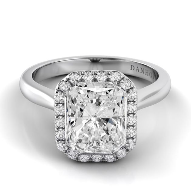 Danhov Classico Halo Emerald Engagement Ring in 14k White Gold