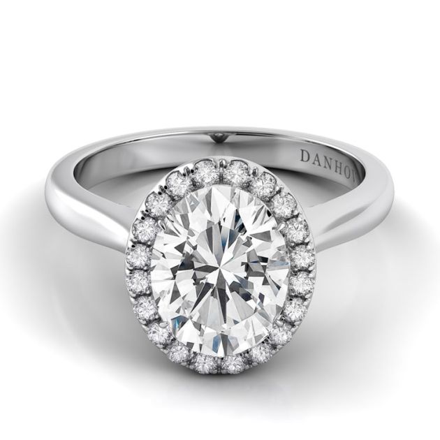 Danhov Classico Knife Edge Oval Engagement Ring in 14k White Gold