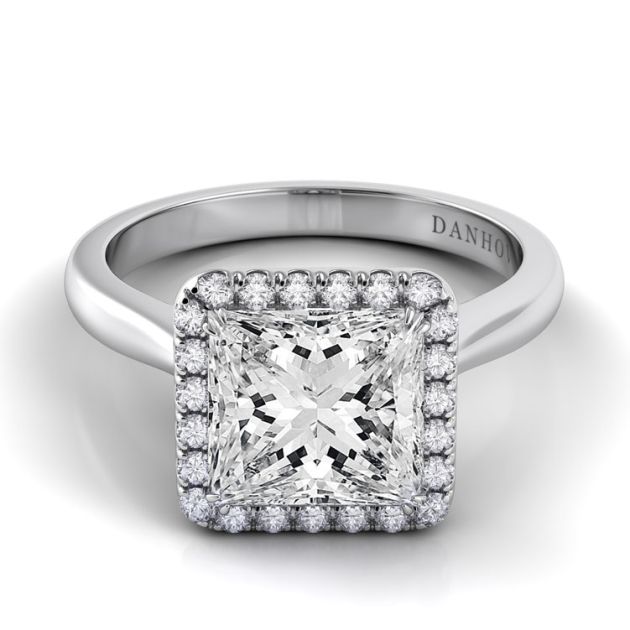 Danhov Classico Halo Princess Cut Engagement Ring in 14k White Gold