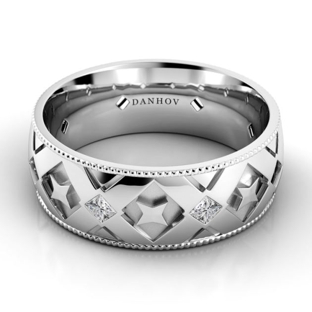 Danhov Classico Flat Diamond Men's Wedding Band in 14k White Gold