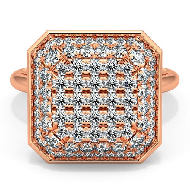 Danhov Diamante Cluster Emerald Shape Fine Ring in 14k Rose Gold