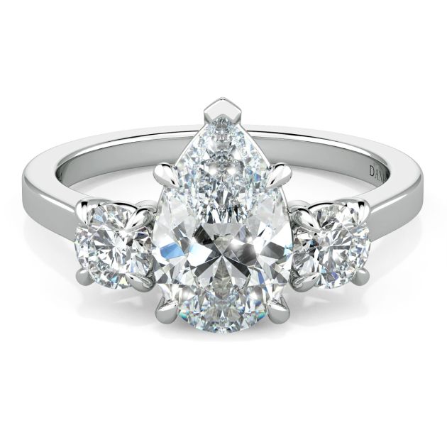 Danhov Classico Three Diamond Pear Cut Engagement Ring in 14k White Gold