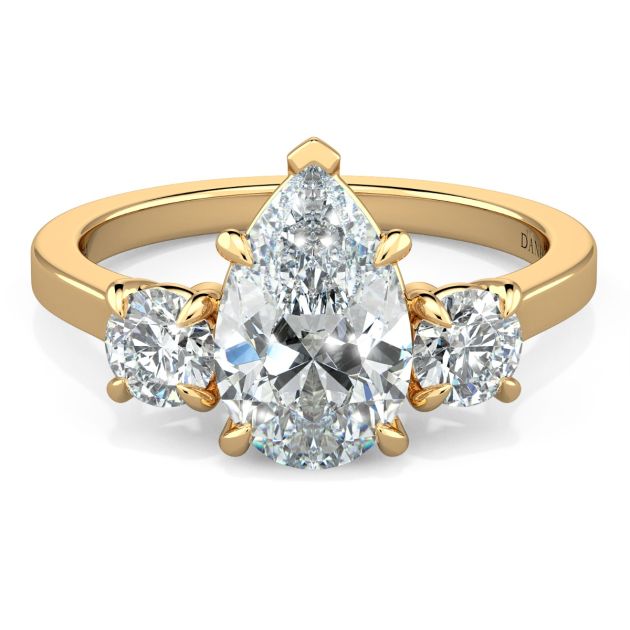 Danhov Classico Three Diamond Pear Cut Engagement Ring in 18k Yellow Gold