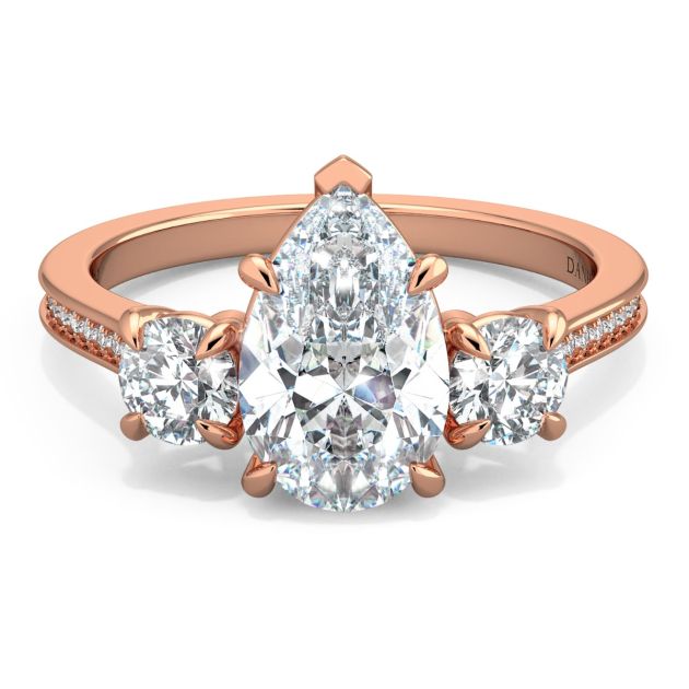 Danhov Classico Three Diamond Pear Cut Engagement Ring in 14k Rose Gold