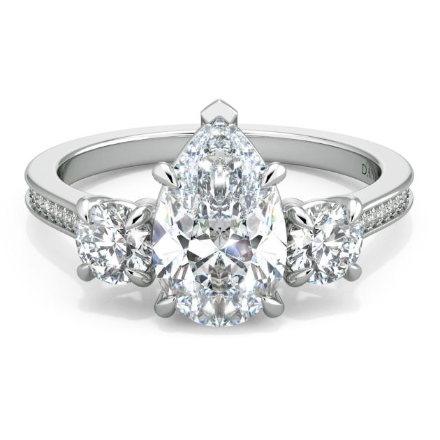 Danhov Classico Three Diamond Pear Cut Engagement Ring in 18k White Gold