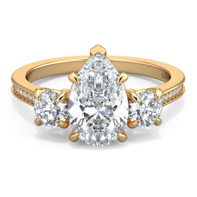 Danhov Classico Three Diamond Pear Cut Engagement Ring in 18k Yellow Gold
