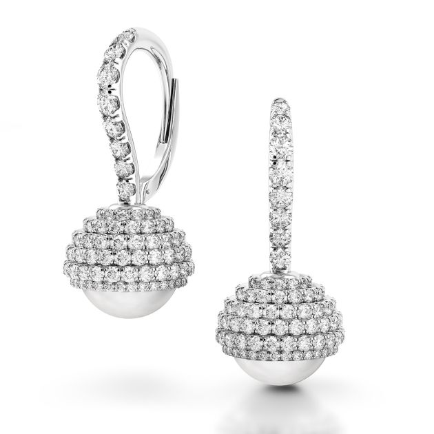 Danhov Trenta Limited Edition Pearl Diamond Earrings in 14k White Gold
