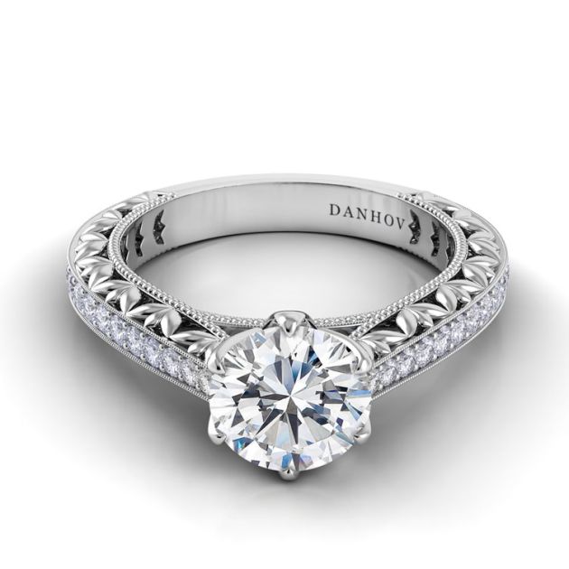 Danhov Petalo Floral Designer Engagement Ring in 14k White Gold
