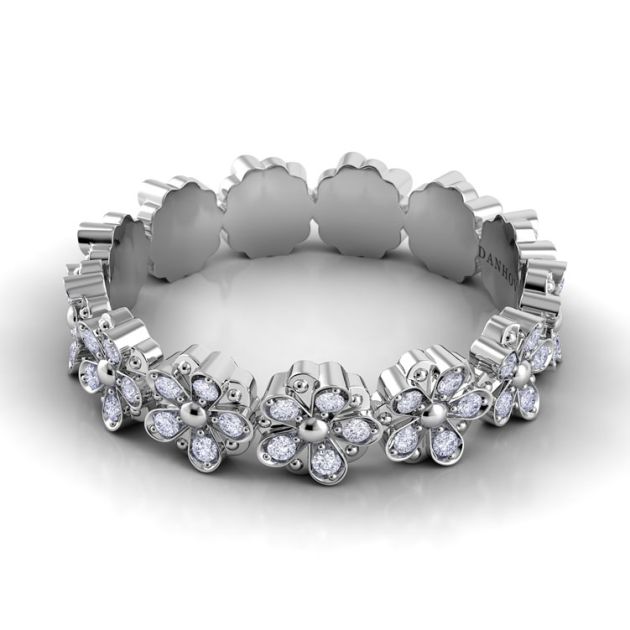 Danhov Petalo Floral Diamond Wedding Band in 14k White Gold