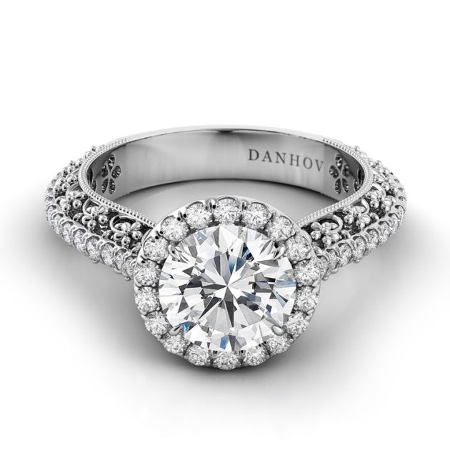 Danhov Petalo Floral Engagement Ring in 14k White Gold