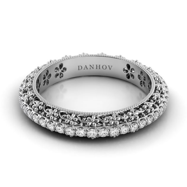 Danhov Petalo Floral Diamond Wedding Band in 14k White Gold