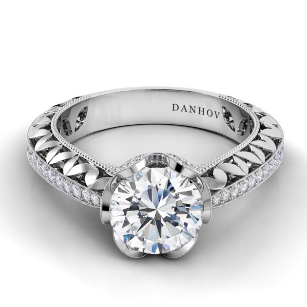 Danhov Petalo Floral Diamond Engagement Ring in 14k White Gold