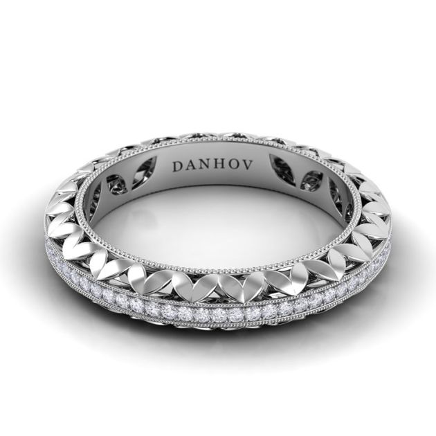 Danhov Petalo Floral Diamond Wedding Band in 14k White Gold