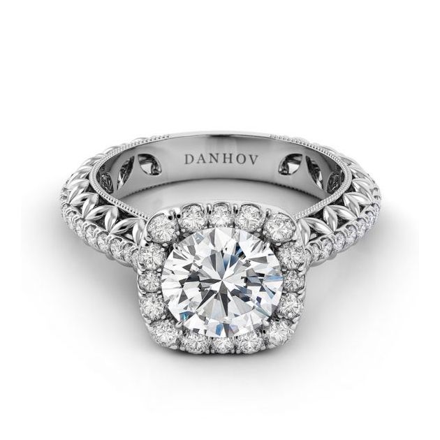 Danhov Petalo Single Shank Floral Engagement Ring in 14k White Gold