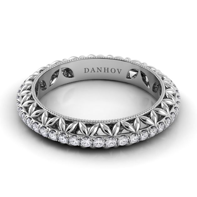 Danhov Petalo Single Shank Floral Wedding Ring in 14k White Gold