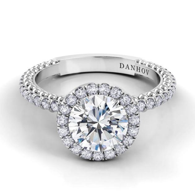 Danhov Petalo Round Diamond Engagement Ring in 14k White Gold