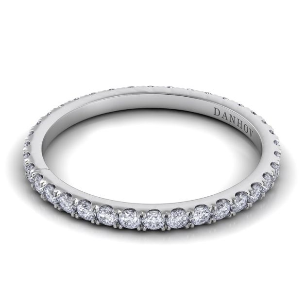 Danhov Per Lei Handmade Flat Diamond Wedding Band for Women in 14k White Gold