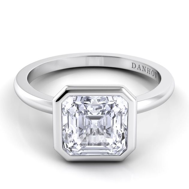 Danhov Per Lei Single Shank Asscher Engagement Ring in 14k White Gold