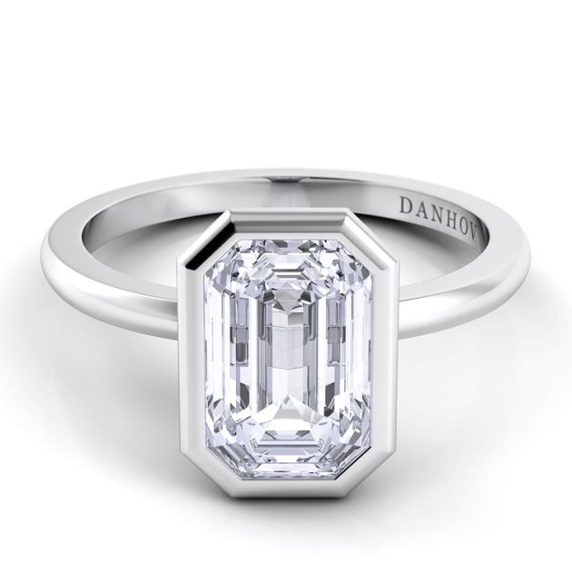 Danhov Per Lei Single Shank Emerald Engagement Ring in 14k White Gold