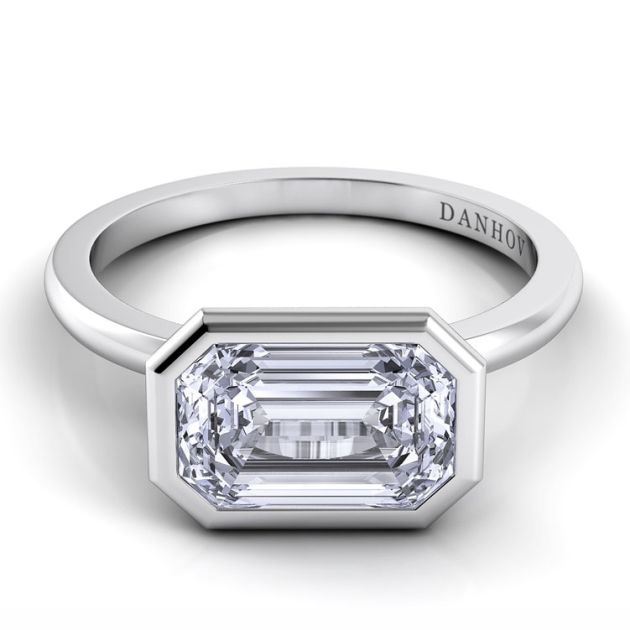 Danhov Per Lei Single Shank Emerald Engagement Ring in 14k White Gold