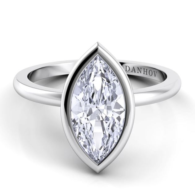 Danhov Per Lei Marquise Diamond Engagement Ring in 14k White Gold