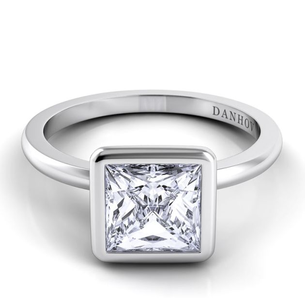 Danhov Per Lei Princess Cut Engagement Ring in 14k White Gold