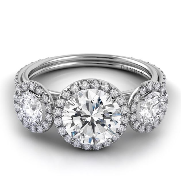Danhov Per Lei Three Stone Engagement Ring in 14k White Gold