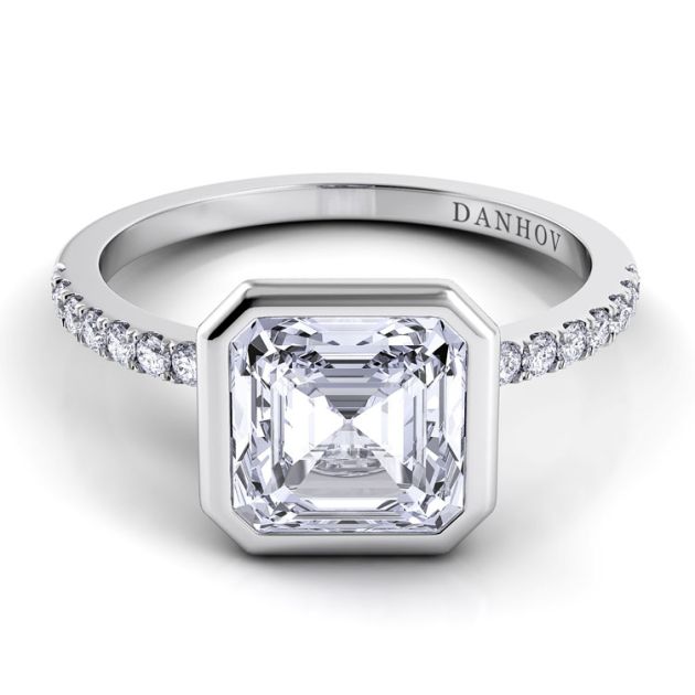 Danhov Per Lei Single Shank Asscher Engagement Ring in 14k White Gold