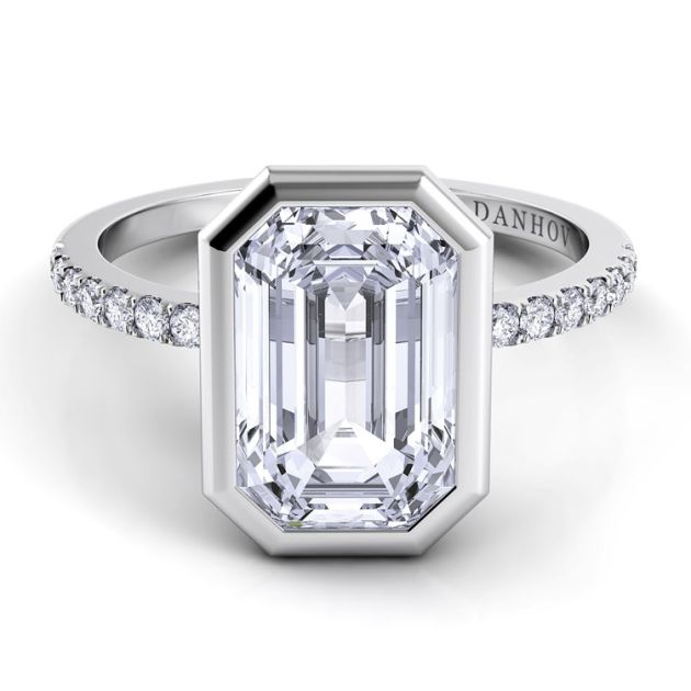 Danhov Per Lei Emerald Cut Diamond Engagement Ring in 14k White Gold