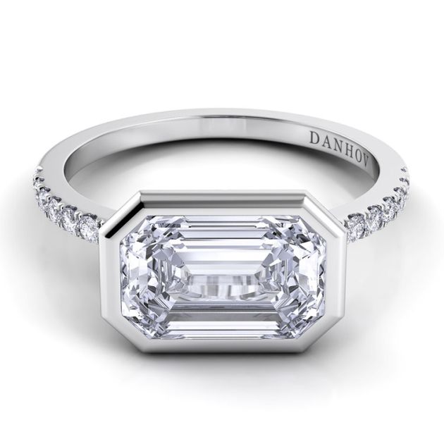 Danhov Per Lei Emerald Cut Engagement Ring in 14k White Gold