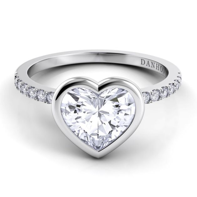 Danhov Per Lei Heart Shaped Diamond Engagement Ring in 14k White Gold