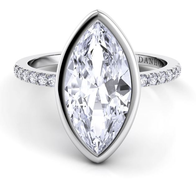 Danhov Per Lei Single Shank Marquise Engagement Ring in 14k White Gold