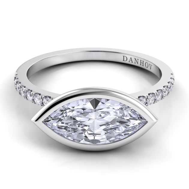 Danhov Per Lei Single Shank Marquise Engagement Ring in 14k White Gold