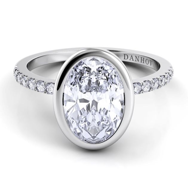 Danhov Per Lei Single Shank Oval Engagement Ring in 14k White Gold