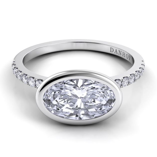 Danhov Per Lei Single Shank Oval Cut Diamond Engagement Ring in 14k White Gold