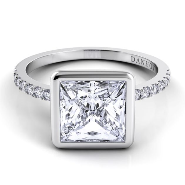 Danhov Per Lei Single Shank Princess-cut Engagement Ring in 14k White Gold